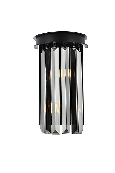 Elegant Sydney 2 Light Matte Black Wall Sconce Silver Shade (Grey) Royal Cut Crystal 1238W8MB-SS/RC