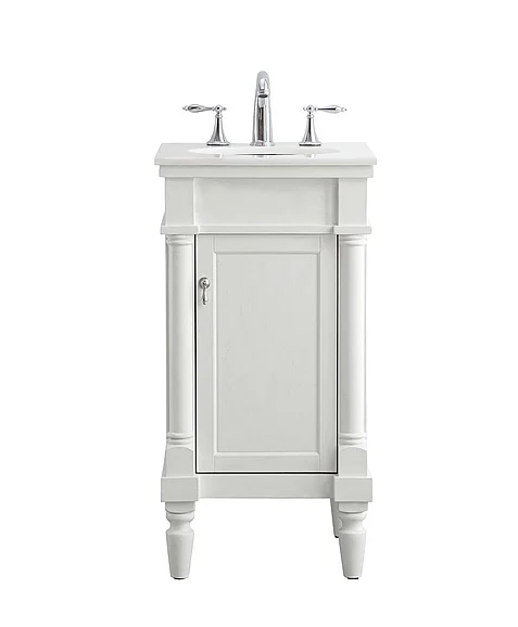 Elegant 18 In. Single Bathroom Vanity in Antique White with Ivory White Engineered Marble VF13018AW-VW