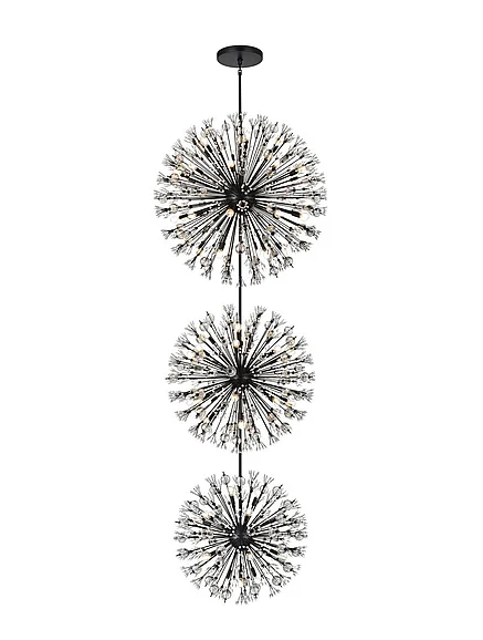 Elegant Vera 44 In. Three Tiers Crystal Starburst Chandelier in Black 2500G44L3BK