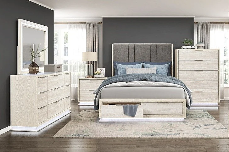 Homelegance Noctis 2pc Bedroom Set with Storage in White with Light Gray