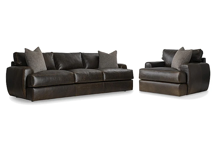 Bernhardt Living Cameron 2pc Leather Living Room Set in Brown