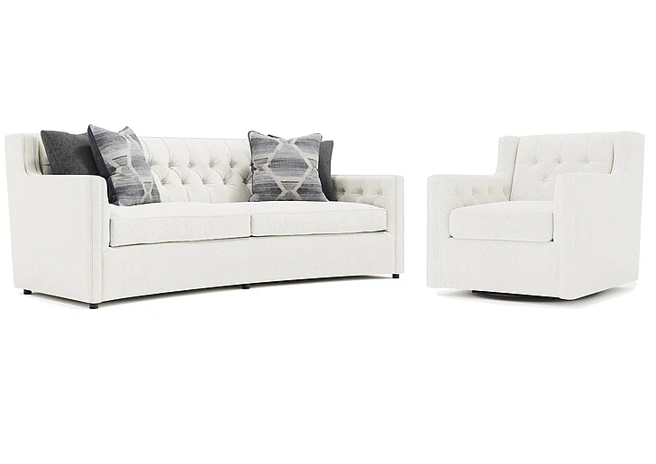 Bernhardt Living Candace 2pc Fabric Living Room Set in White/Cream