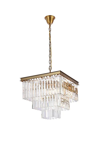 Elegant Sydney 21.5 In. Square Crystal Chandelier in Satin Gold 1201S22SG/RC