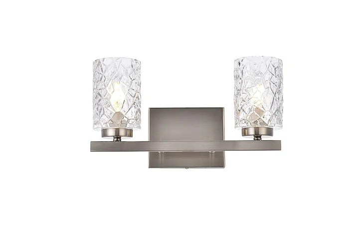 Elegant Cassie 2 Lights Bath Sconce in Satin Nickel with Clear Shade LD7026W14SN