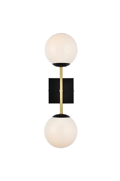 Elegant Neri 2 Lights Black and Brass and White Glass Wall Sconce LD2358BKR