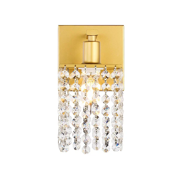 Elegant Phineas 1 Light Brass and Clear Crystals Wall Sconce LD7006BR