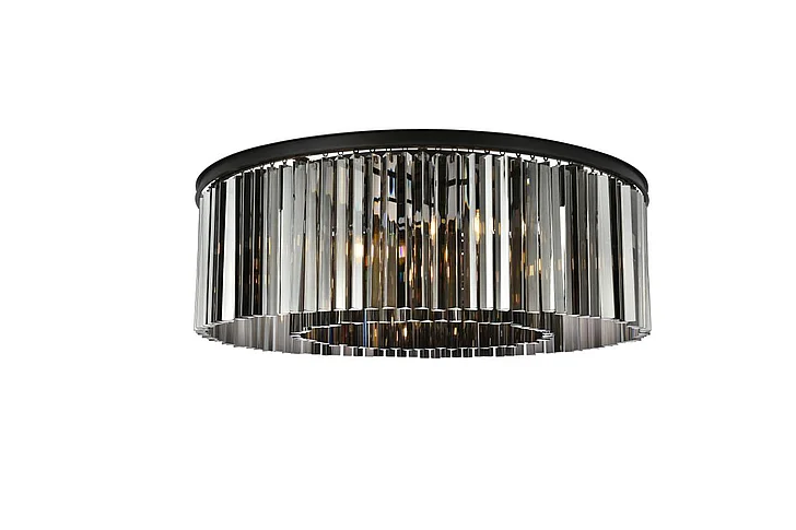 Elegant Sydney 10 Light Matte Black Flush Mount Silver Shade (Grey) Royal Cut Crystal 1208F43MB-SS/RC