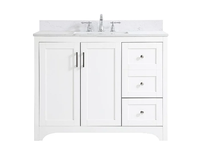 Elegant 42 In. Single Bathroom Vanity in White with Backsplash VF17042WH-BS