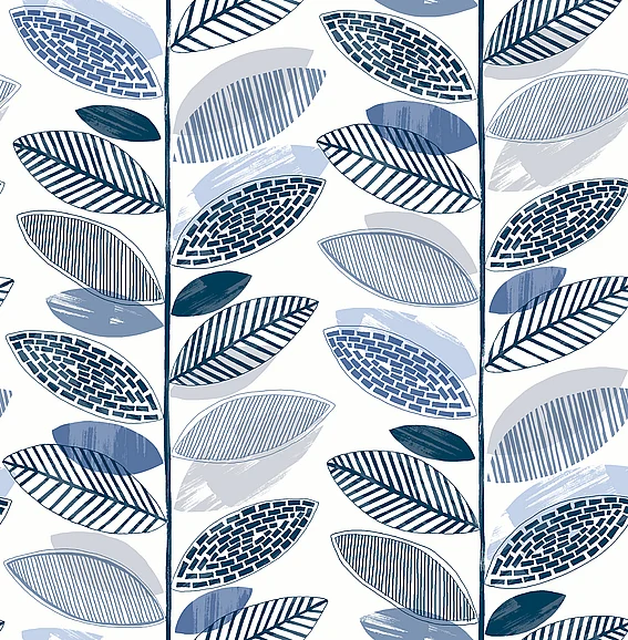 York Brewster Nyssa Blue Leaves Wallpaper (Double Roll) 2904-25682