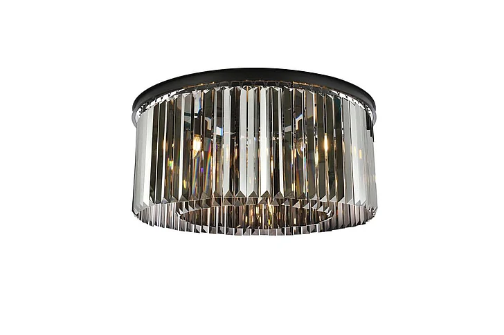Elegant Sydney 8 Light Matte Black Flush Mount Silver Shade (Grey) Royal Cut Crystal 1238F31MB-SS/RC