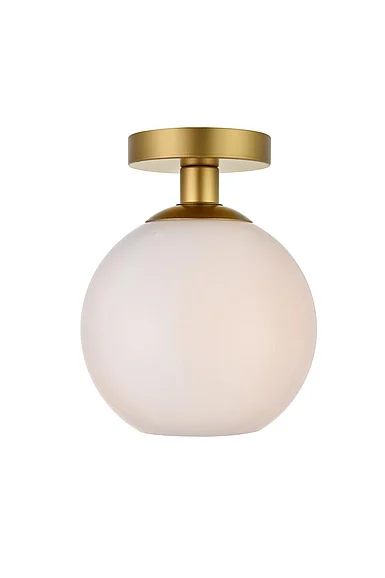Elegant Baxter 1 Light Brass Flush Mount with Frosted White Glass LD2205BR