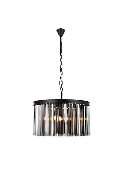 Elegant Sydney 8 Light Matte Black Chandelier Silver Shade (Grey) Royal Cut Crystal 1208D26MB-SS/RC