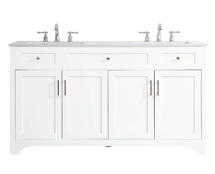 Elegant 60 In. Double Bathroom Vanity in White VF17060DWH