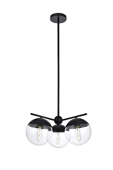 Elegant Eclipse 3 Lights Black Pendant with Clear Glass LD6129BK CLOSEOUT