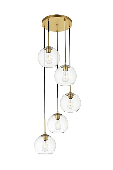 Elegant Baxter 5 Lights Brass Pendant with Clear Glass LD2226BR