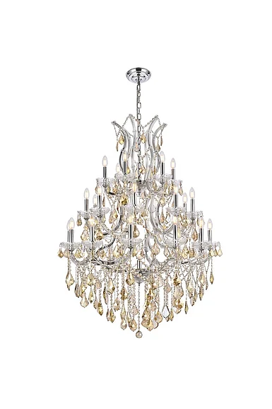 Elegant Maria Theresa 28 Light Chrome Chandelier Golden Teak (Smoky) Royal Cut Crystal 2800D38C-GT/RC