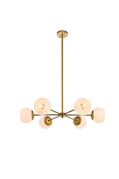 Elegant Briggs 30 In. Pendant in Brass with White Shade LD645D30BR CLOSEOUT