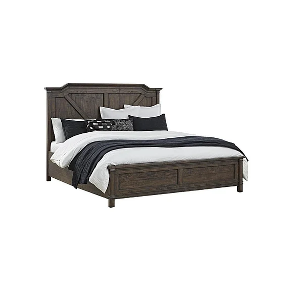 American Woodcrafters Farmwood Queen Panel Bed - with Panel Footboard - Whiskey Barrell 6600-50PNPN