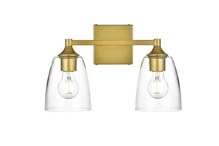 Elegant Gianni 2 Light Brass and Clear Bath Sconce LD7307W15BRA CLOSEOUT