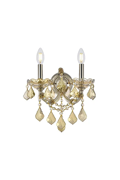 Elegant Maria Theresa 2 Light Golden Teak Wall Sconce Golden Teak (Smoky) Royal Cut Crystal 2800W2GT-GT/RC