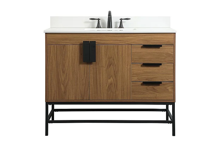 Elegant 42 In. Single Bathroom Vanity in Walnut Brown with Backsplash VF48842WB-BS