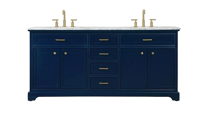 Elegant 72 In. Double Bathroom Vanity in Blue VF15072DBL