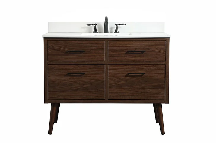 Elegant 42 In. Single Bathroom Vanity in Walnut with Backsplash VF41042MWT-BS CLOSEOUT