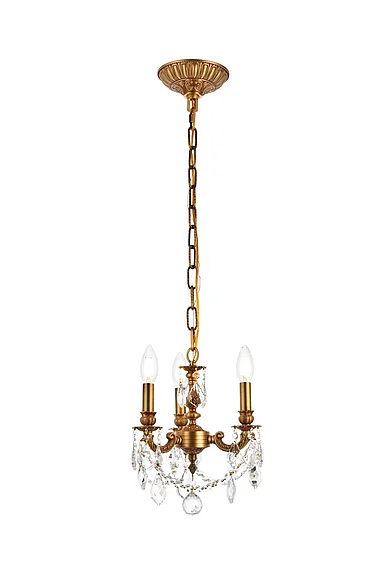 Elegant Lillie 3 Light French Gold Pendant Clear Royal Cut Crystal 9103D10FG/RC
