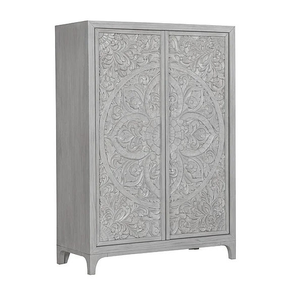 Modus Furniture Boho Chic Wardrobe Chest in Washed White 1JQ986A