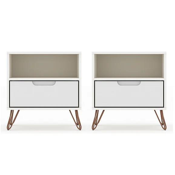 Manhattan Comfort Rockefeller 20" Nightstand in White (1-Drawer) - Set of 2 2-101GMC1