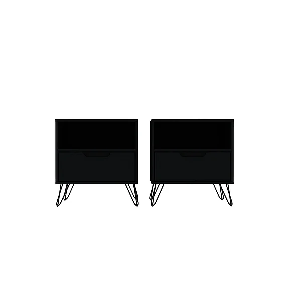 Manhattan Comfort Rockefeller 20" Nightstand in Black (1-Drawer) - Set of 2 2-101GMC2