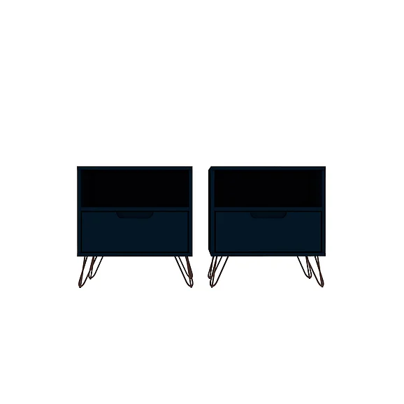 Manhattan Comfort Rockefeller 20" Nightstand in Midnight Blue (1-Drawer) - Set of 2 2-101GMC4