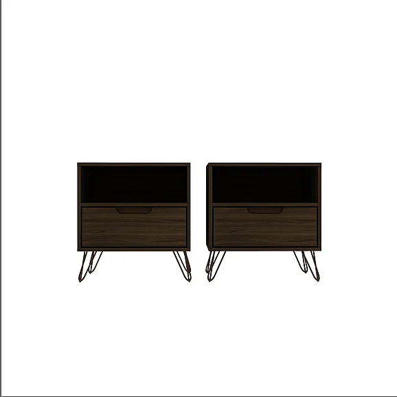 Manhattan Comfort Rockefeller 20" Nightstand in Chestnut Brown (1-Drawer) - Set of 2 2-101GMC5