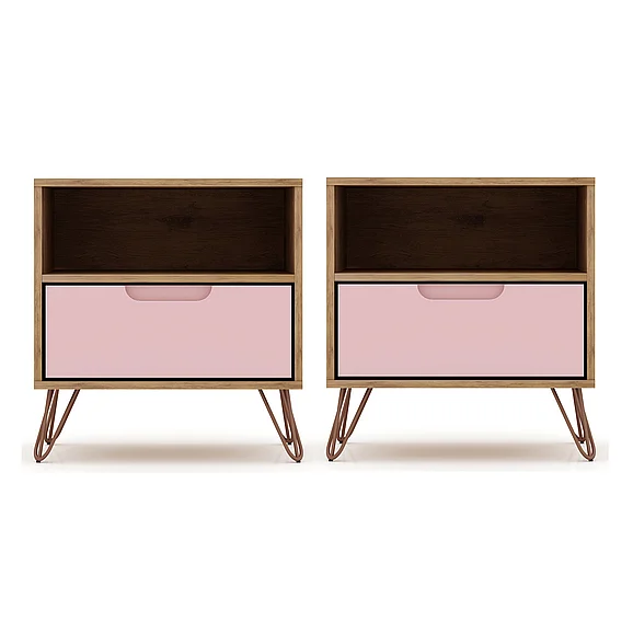 Manhattan Comfort Rockefeller 20" Nightstand in Pink (1-Drawer) - Set of 2 2-101GMC6