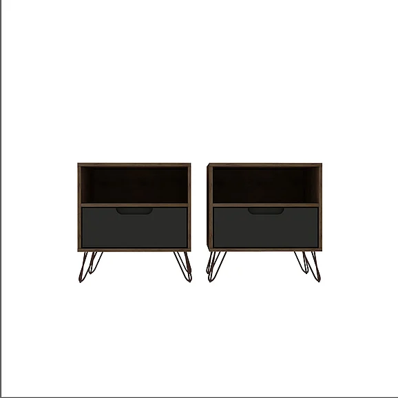 Manhattan Comfort Rockefeller 20" Nightstand in Gray (1-Drawer) - Set of 2 2-101GMC7