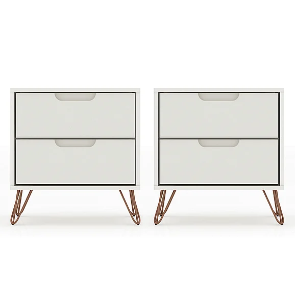 Manhattan Comfort Rockefeller 20" Nightstand in Off White (2-Drawer) - Set of 2 2-102GMC8