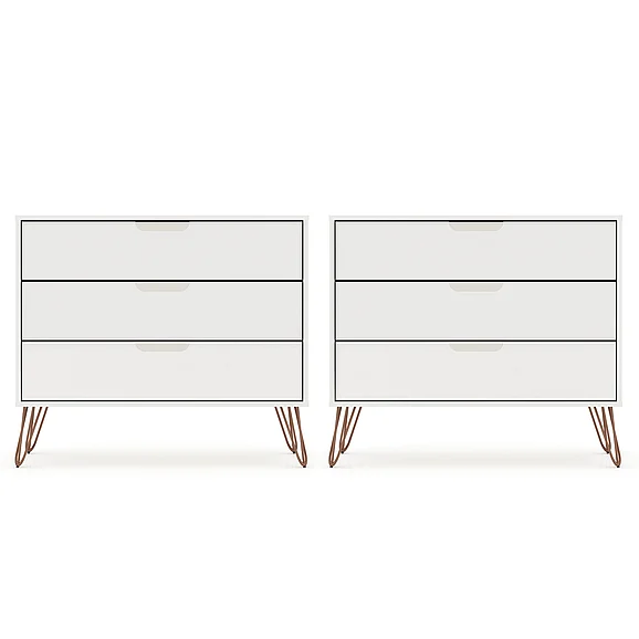 Manhattan Comfort Rockefeller 35" Dresser in White (3-Drawer) - Set of 2 2-103GMC1