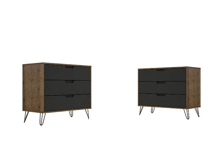 Manhattan Comfort Rockefeller 35" Dresser in Gray (3-Drawer) - Set of 2 2-103GMC7