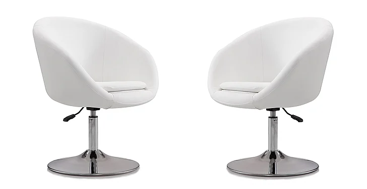 Manhattan Comfort Hopper White and Polished Chrome Faux Leather Adjustable Height Chair (Set of 2) 2-AC036-WH