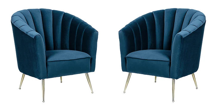 Manhattan Comfort Rosemont Blue and Gold Velvet Accent Chair (Set of 2) 2-AC056-BL