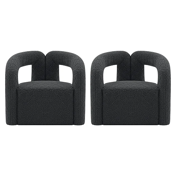 Manhattan Comfort Modern Darian Boucle Accent Chair in Black - Set of 2 2-AC061-BK