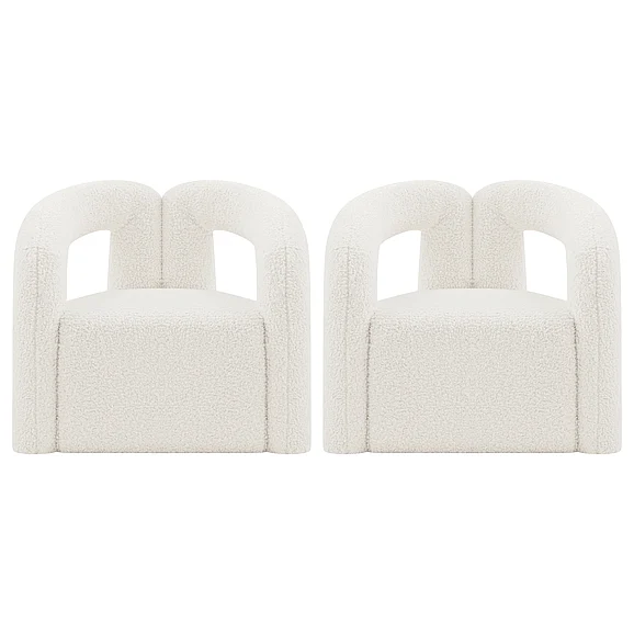 Manhattan Comfort Modern Darian Boucle Accent Chair in Cream - Set of 2 2-AC061-CR