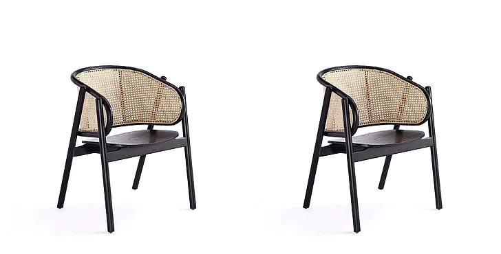 Manhattan Comfort Versailles Armchair in Black and Natural Cane - Set of 2 2-ACCA02-BK