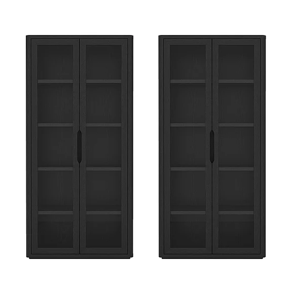 Manhattan Comfort Rivington 38" Bookcase Cabinet in Black - Set of 2 2-BC005-BK
