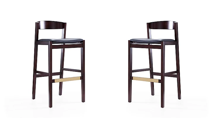 Manhattan Comfort Klismos 40.75 in. Black and Dark Walnut Beech Wood Barstool (Set of 2) 2-BS014-BK