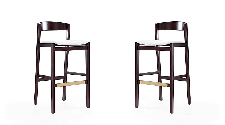 Manhattan Comfort Klismos 40.75 in. Ivory and Dark Walnut Beech Wood Barstool (Set of 2) 2-BS014-IV