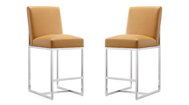 Manhattan Comfort Element 37.2 in. Camel and Polished Chrome Stainless Steel Counter Height Bar Stool (Set of 2) 2-CS003-CL