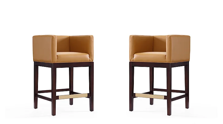 Manhattan Comfort Kingsley 34 in. Camel and Dark Walnut Beech Wood Counter Height Bar Stool (Set of 2) 2-CS005-CL