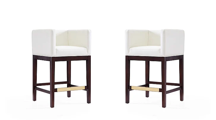 Manhattan Comfort Kingsley 34 in. Ivory and Dark Walnut Beech Wood Counter Height Bar Stool (Set of 2) 2-CS005-IV