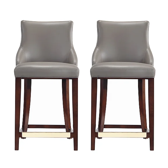 Manhattan Comfort Modern Shubert Counter Stool Upholstered in Dark Taupe Leatherette with Beech Wood Legs - Set of 2 2-CS016-DT